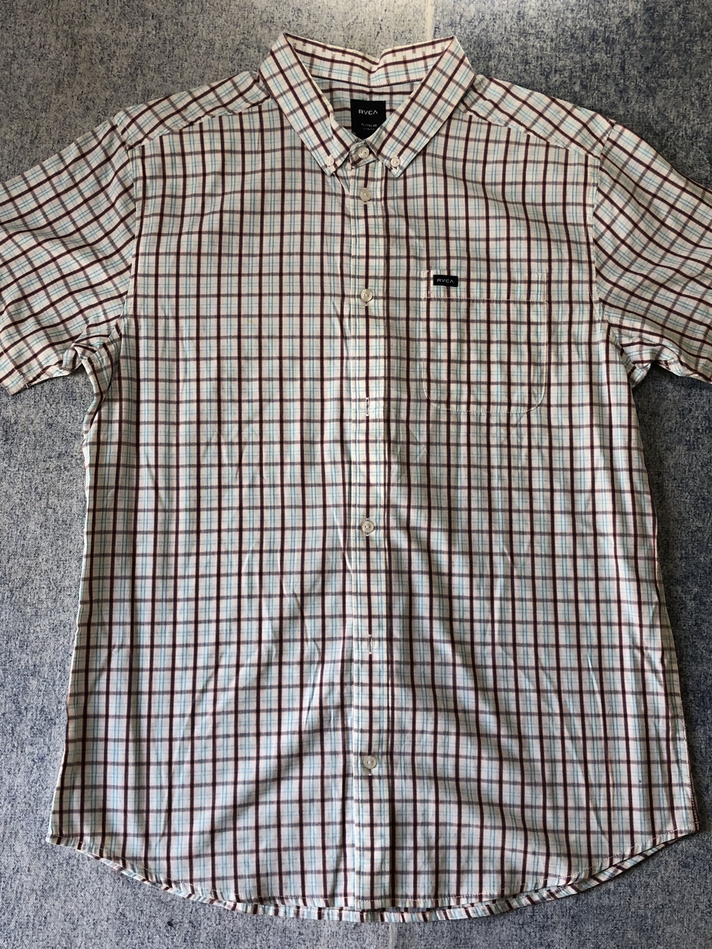 RVCA Short-Sleeve Plaid Button-Down in White, Red and Light Blue